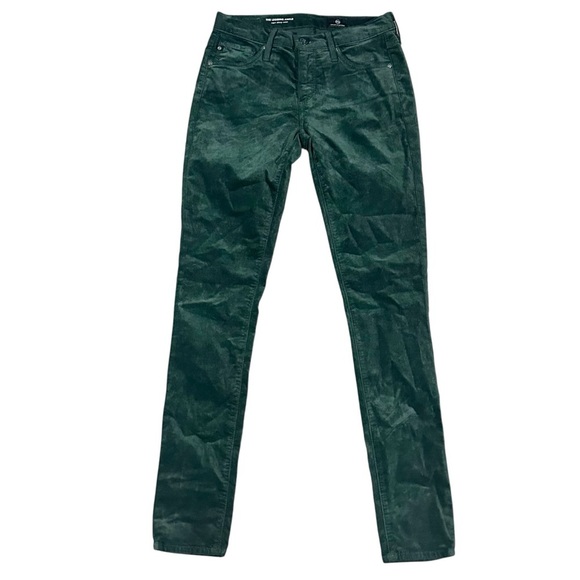 AG Adriano Goldschmied Legging Ankle Super Skinny Mid Rise Green Velour Jeans 24 - Picture 1 of 7